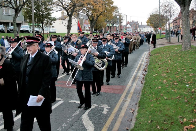 The parade makes its way along Front Street, Bedlington, ahead of the Remembrance Service.