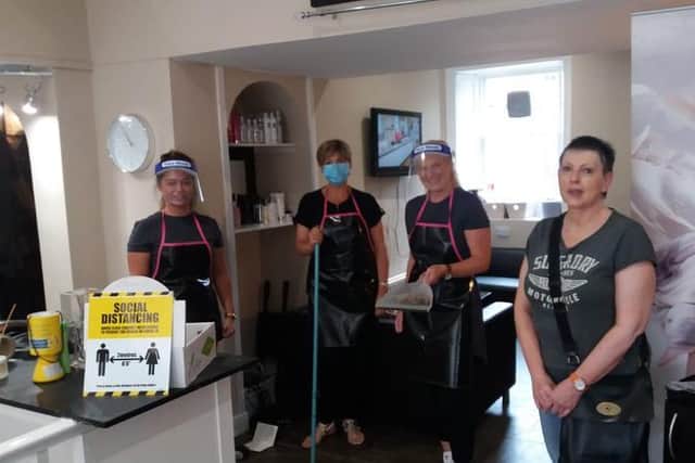 Face shields are being used by hairdressers, such as Capella in Alnwick.