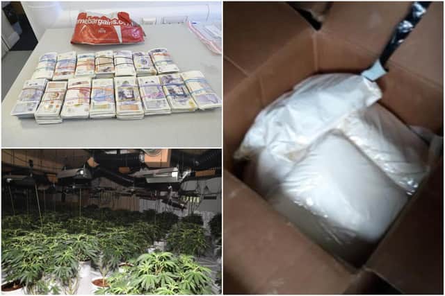 Almost 100kg of illicit drugs and £1.5million cash were seized