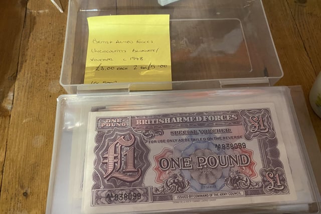 Something that will be loved by any coin collectors who know about old money. The Beehive has British armed forces uncirculated bank notes from 1948 on sale. These are £3 each, or a pair for a fiver.