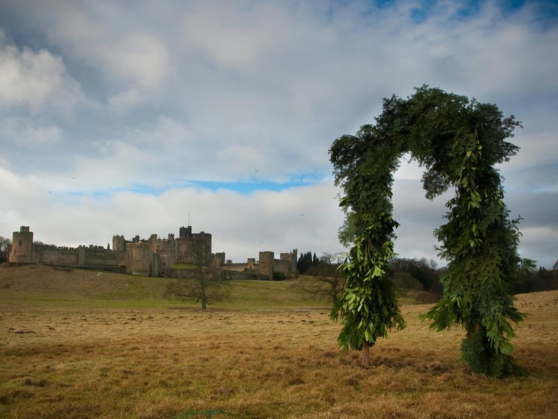 A promotional picture for the Shrovetide match, played on The Pastures across the river from Alnwick Castle.