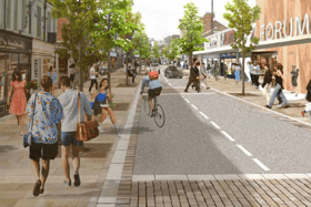 A CGI of Wallsend's High Street West featuring the FORUM shopping centre.