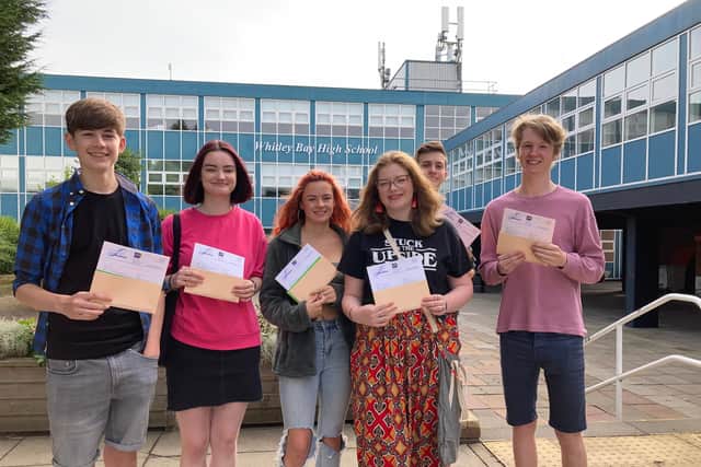 Students from Whitley Bay High collect their GCSE results.