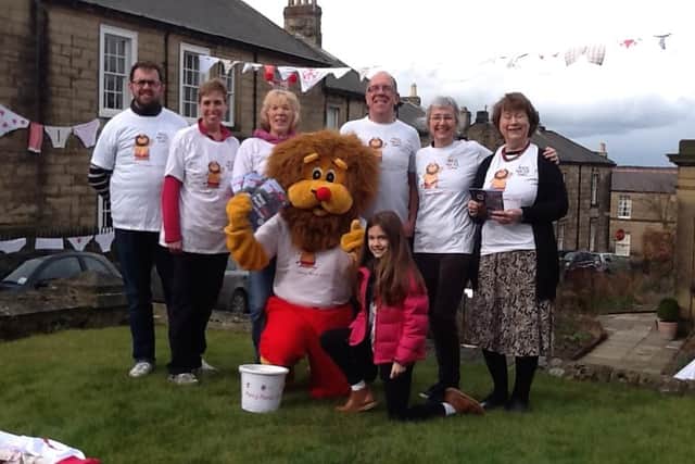Some of the residents involved in the Percy Pants 2015. Back row, from left: Peter Lindley, Steph Lindley, Elizabeth Angier, Tim Shepherd, Mel Whewell and Pam Gormally. Front row, from left: Percy Lion and Freya  Wakeleigh.