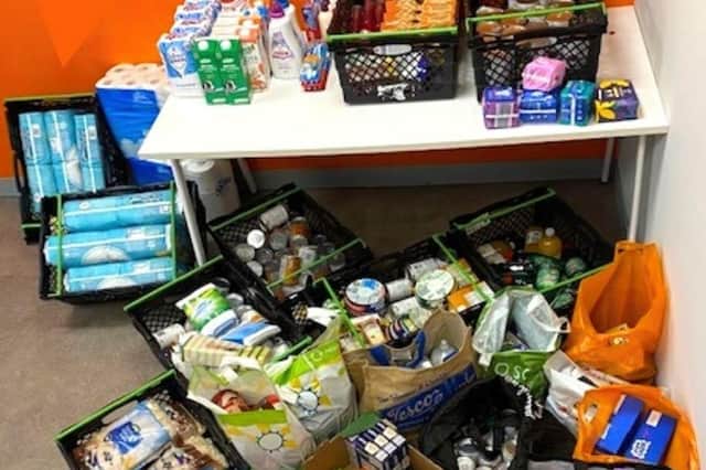 Some of the food and items collected by staff at Taopix.