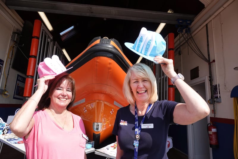 RNLI shop volunteers Val Hearn and Christine Webb at Newbiggin Kite Festival in 2019.