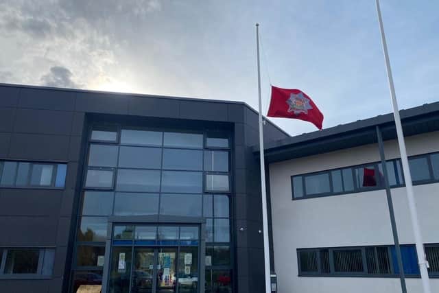 Flags have been flown at half-mast at fire stations in Northumberland following the death of firefighter Nigel Baynes