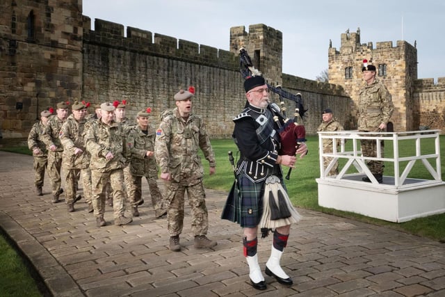 The troop were led by a piper and finished at Alnwick Castle.