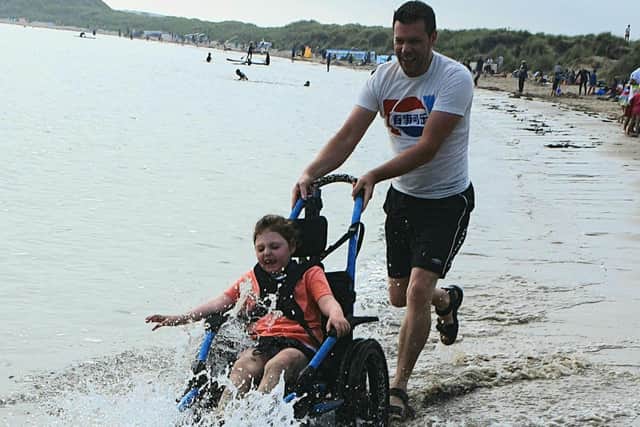 A children's beach wheelchair.