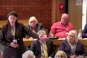 Coun Georgina Hill, standing, speaks during the last meeting of the full Northumberland County Council two weeks ago.