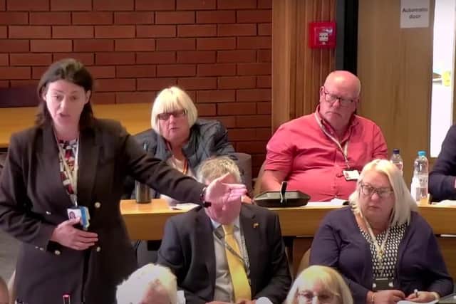 Coun Georgina Hill, standing, speaks during the last meeting of the full Northumberland County Council two weeks ago.