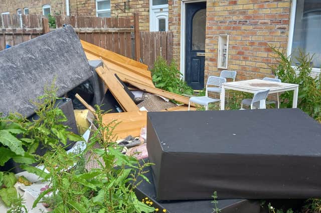Some of the rubbish left in a garden in Chestnut Street, Ashington.