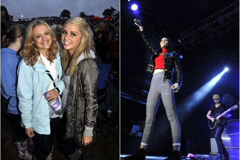 Left, Caron Mettrick and Emily Lowe waiting for Jessie J to appear on stage. Right, the pop superstar plays to the crowd in the Pastures beneath Alnwick Castle on Saturday, August 25, 2012.