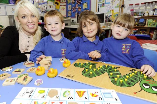 Christina Lillie at Embleton First School with her new pupils Billy Armstrong, Elana Purkins and Jessica Williams.