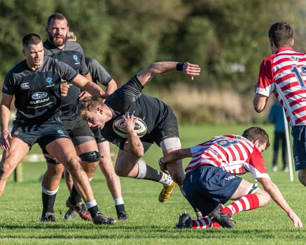 Action from Berwick 1sts v Peebles at Scremerston  on Saturday. Picture by Stuart Fenwick.