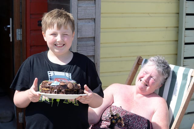 Birthday boy Austin Anderson, 9 with his grandmother Janice Anderson.