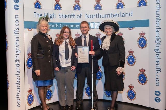 Vice Lord Lt Caroline (left) and High Sheriff (right) presenting an Individual Award to Dylan Gibson who is stood with his sister, Gemma. Picture: Verity Johnson.