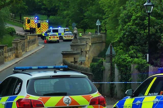 Emergency services at the scene of Tuesday's incident in Alnwick. Picture courtesy of Steve Miller.