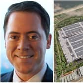 Recharge Industries founder David Collard and right, a CGI of the £3.8bn car battery plant which will be built in Cambois.