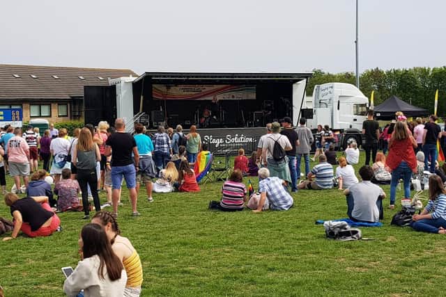 Crowds at Northumberland Pride at Alnwick Rugby Club in 2018.