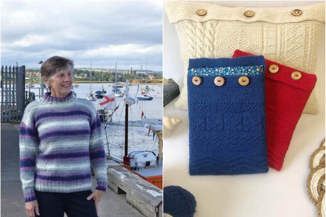 Anne Baxter of Amble Pin Cushion and her gansey knits.