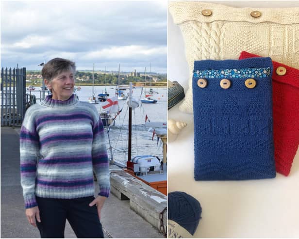 Anne Baxter of Amble Pin Cushion and her gansey knits.