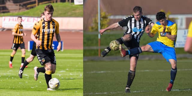Kieran McGrath, scorer of the Berwick Rangers’ goal at Vale of Leithen, and action from the Northern Alliance game between North Sunderland and Red House Farm (picture by Michael Fawcus).