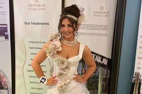 India Fenwick wearing her ‘eco dress’ at the Miss England final.