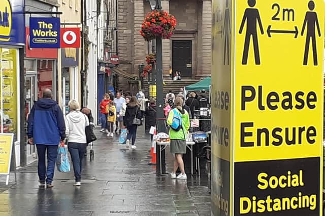 Social distancing signage on Marygate in Berwick.