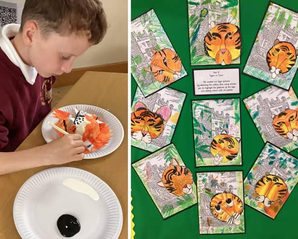The pupils worked to each create their own tiger using a range of different media.
