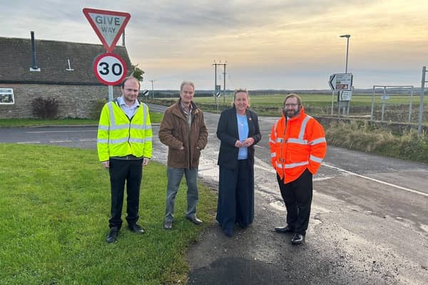 Anne-Marie Trevelyan and Andy Brown with highways officers at the Swinhoe junction.