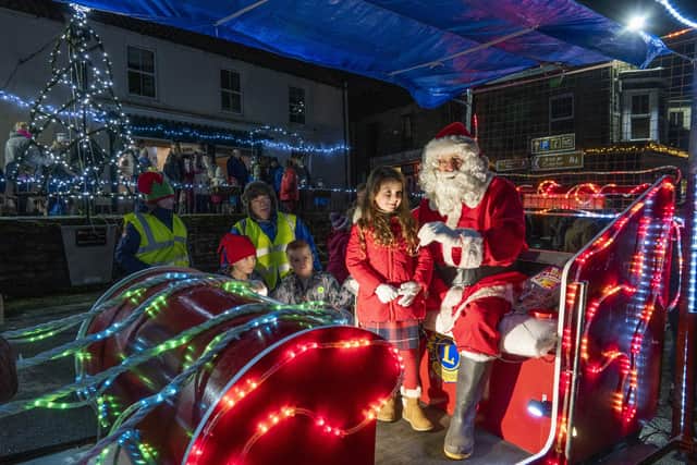 Santa at the Wooler Christmas lights switch-on, delivered with help from Alnwick Lions.