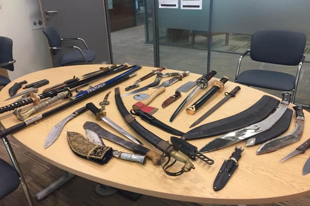 Some of the weapons handed in during a recent knife amnesty. Picture by Northumbria Police