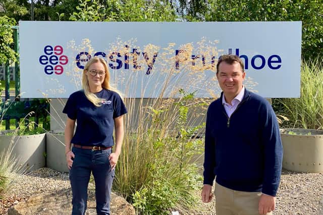Essity HR manager Clare Stewart with Hexham MP Guy Opperman.