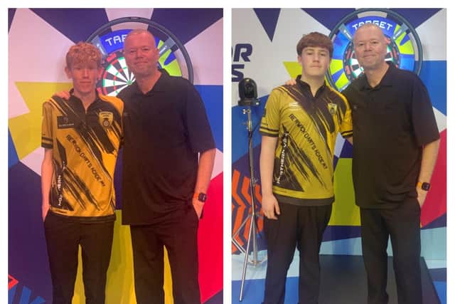 Berwick Darts Academy players with Raymond van Barneveld.