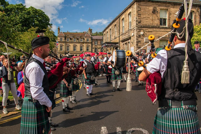 A welcome burst of sunshine enabled the pipe band to entertain.