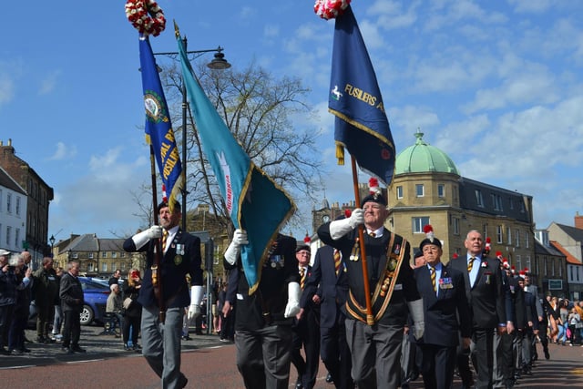 Veterans on parade through Alnwick.