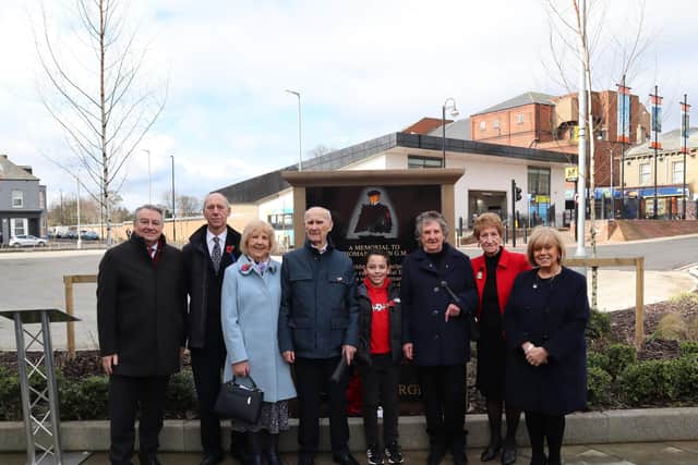 Left to right is Sir Alan Campbell MP for Tynemouth, Thomas Brown’s nephew Andrew Miller, Thomas Brown’s niece Lynn Melville, Thomas Brown’s brother Norman Brown, Thomas Brown’s great nephew Thomas Goicechea, Thomas Brown’s sister Nancy Goicechea, Elected Mayor of North Tyneside Dame Norma Redfearn DBE, North Tyneside MP Mary Glindon.