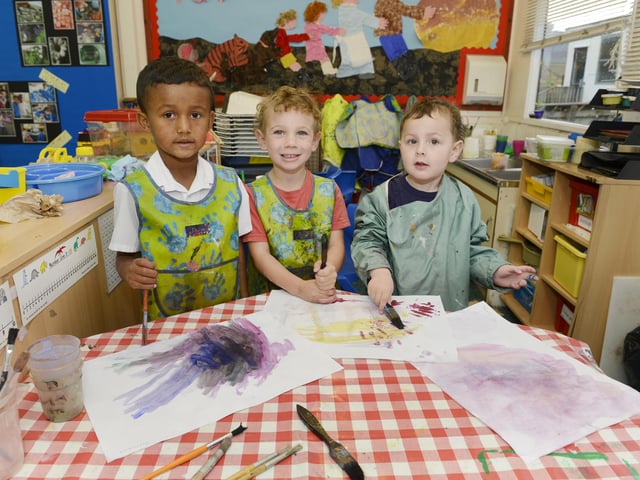 Acklington First School's new pupils during a painting session.