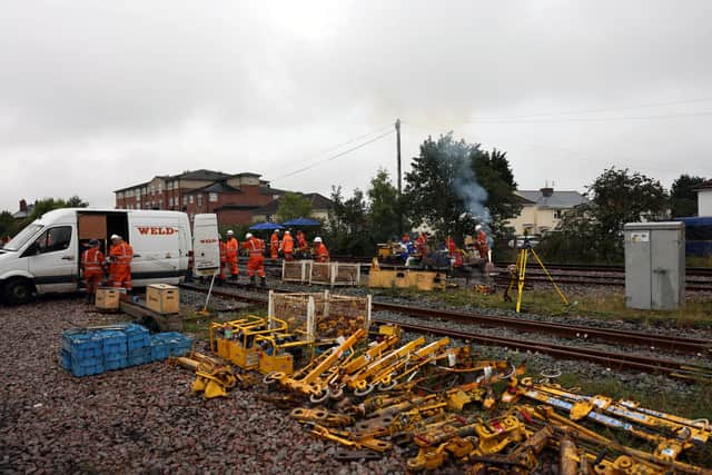 Network Rail working on the Northumberland Line in Bedlington. (Photo by LDRS)