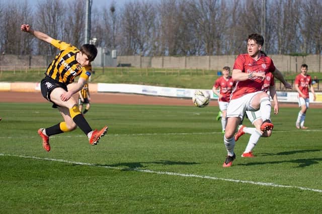 Action from Berwick Rangers’ 1-0 home win over Gala in the Lowland League Cup at Shielfield on Saturday. Picture by Alan Bell.