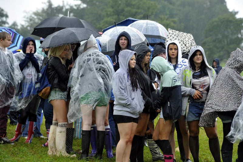Queuing in the rain to see popstar Jessie J perform in the Pastures beneath Alnwick Castle on Saturday, August 25, 2012.