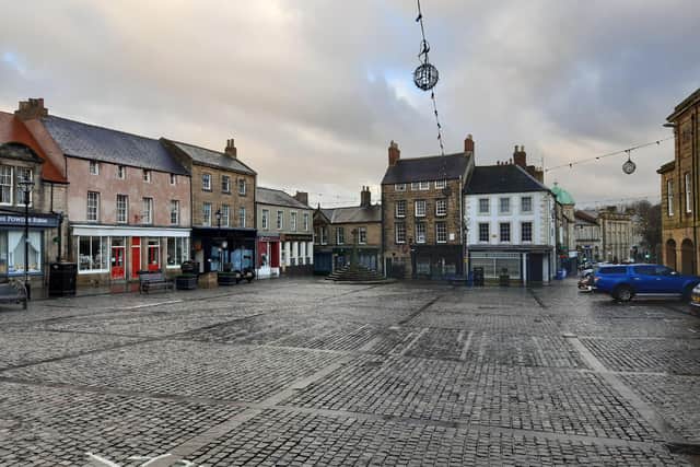 A deserted Market Place in Alnwick.
