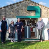 Wooler councillor Mark Mather, Hannah Davidson, assistant project manager for climate change at Northumberland County Council, Paul Hedley, chief fire officer, Bamburgh councillor Guy Renner-Thompson and Ian Goodchild, director of non-domestic sales for Kensa.