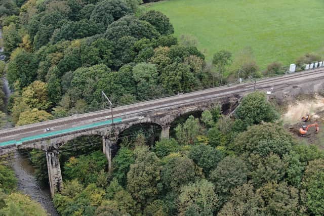 Drone images show the damage to the viaduct's parapet. (Photo by Network Rail)
