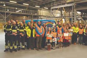 EGGER and Daft as a Brush gathered for an event at EGGER’s Hexham plant to see the new ambulance.