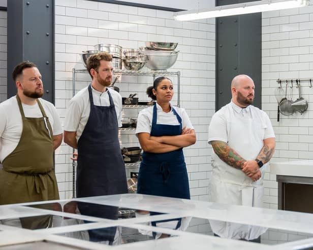Cal Byerley (left) goes head to head with other North East contestants on Great British Menu. (Photo by Ashleigh Brown/BBC/Optomen Television)