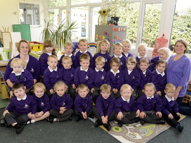 Vanessa Hornsby and Nicola Threlfall with the Apple nursery group at Swansfield Park First School in Alnwick