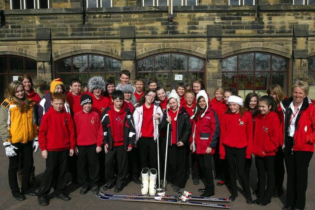 30 pupils and staff from the Duke's Middle School in Alnwick on a ski trip to the French Alps in 2012.