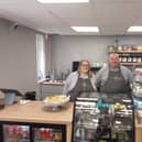 Emily and Stuart Pringle behind the counter of their new café.